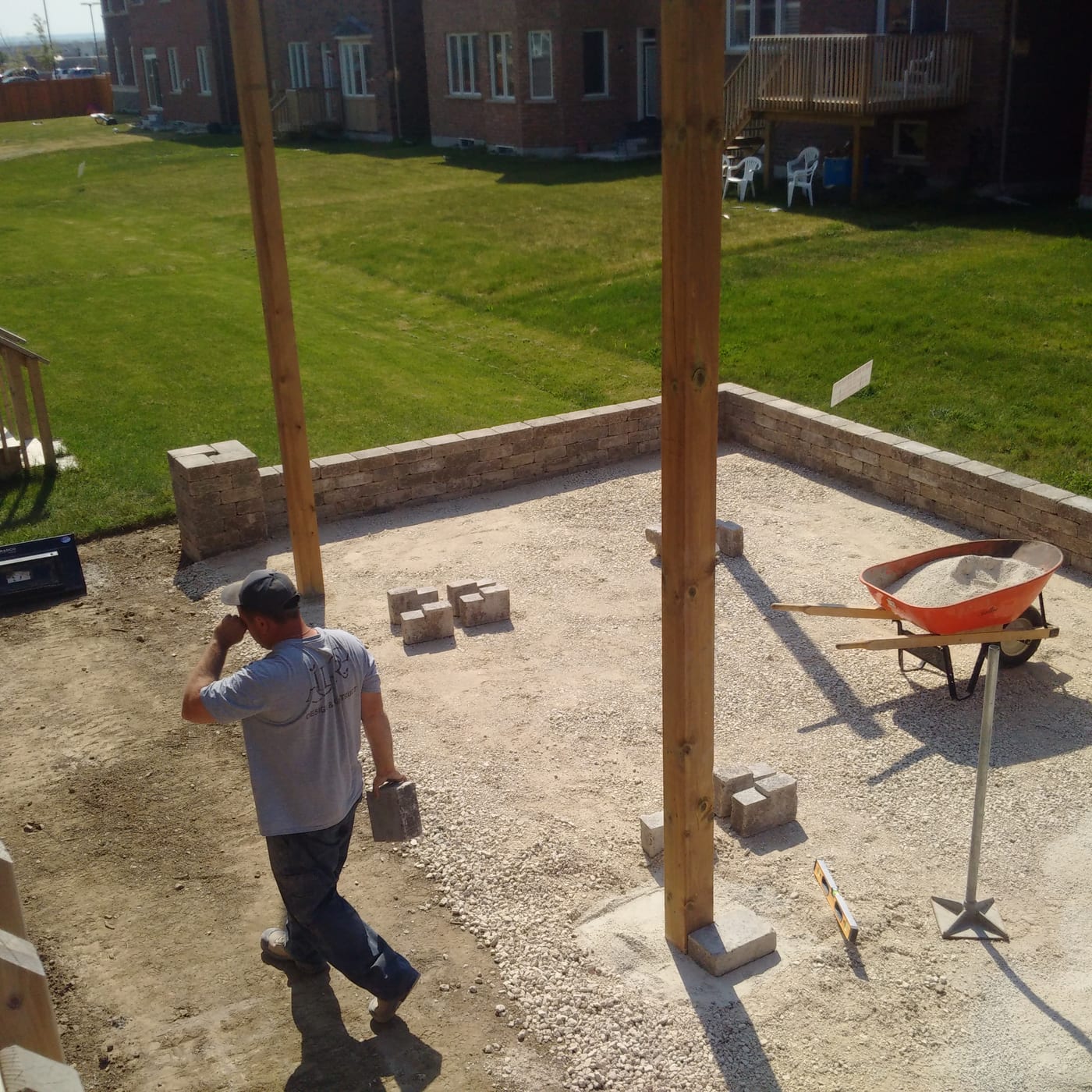 Outdoor work on site: layout and base preparation in progress